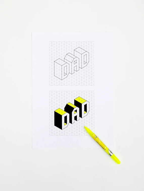 Father's day card // Isometric font // free printable